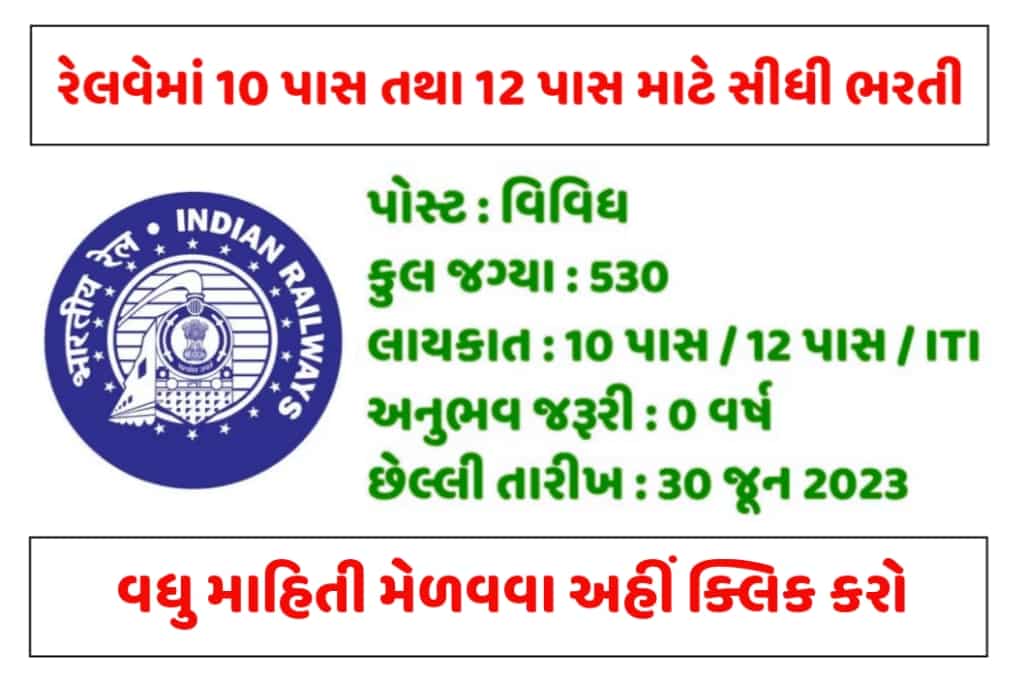 10th 12th Pass Railway Recruitment - Direct Recruitment to 530 posts. know the entire details about recruitment